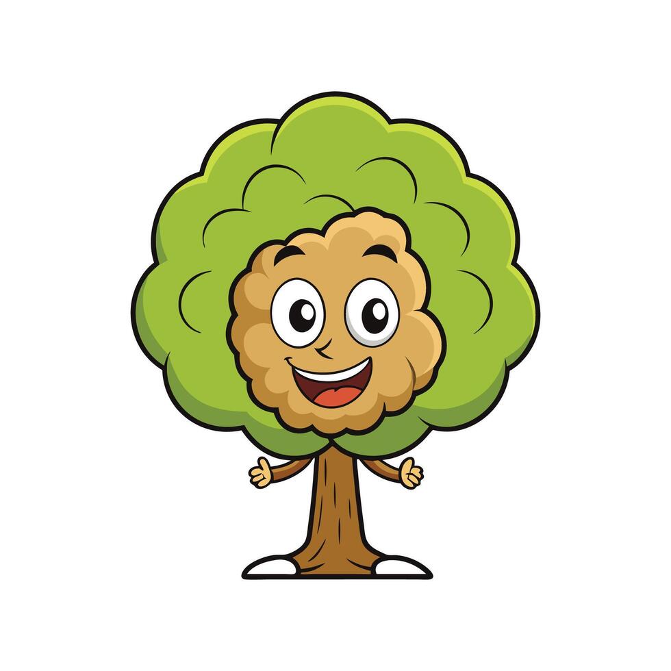 Walnut Tree Artistic Design. Cartoon Art Tree Illustration. vector