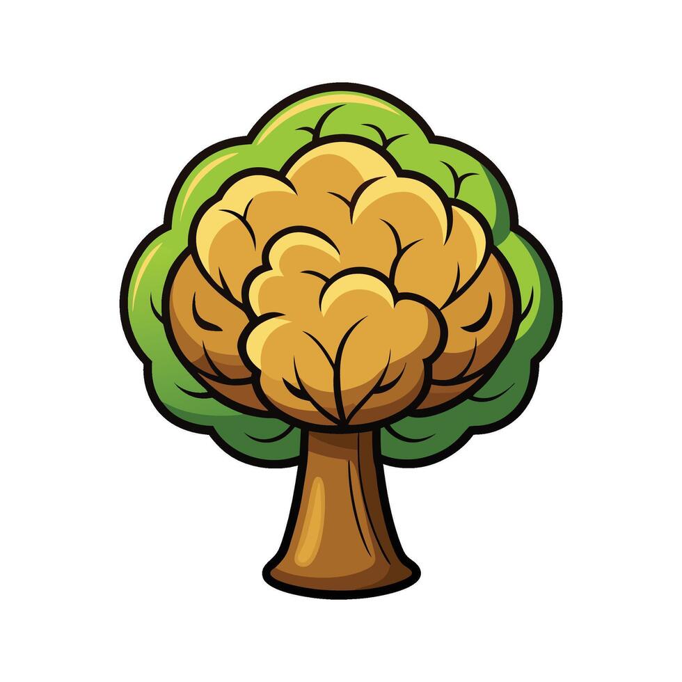 Stylized Walnut Tree Artwork. Cartoon Art Tree Illustration. vector