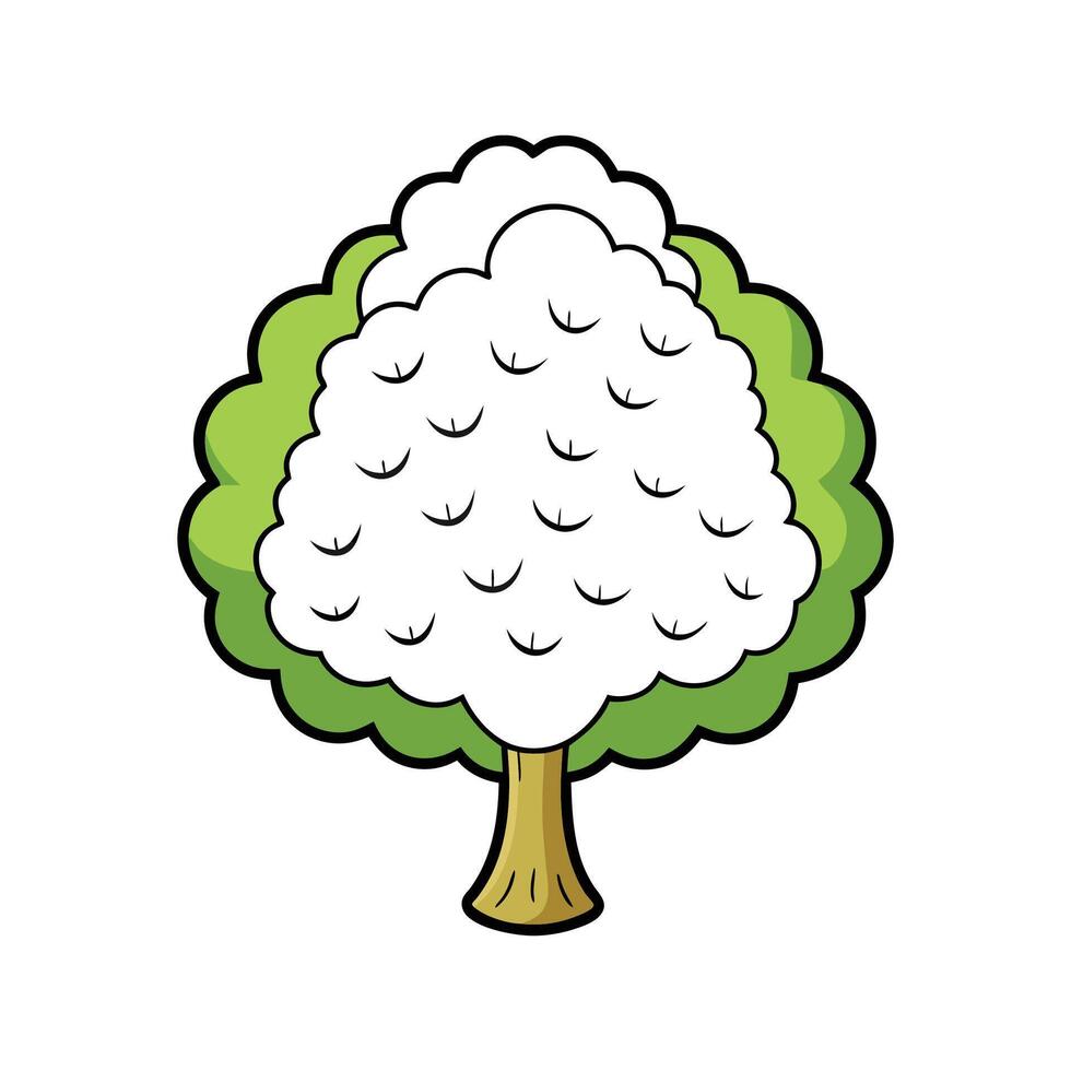 Vivid White Mulberry Tree Design. Cartoon Art Tree Illustration. vector