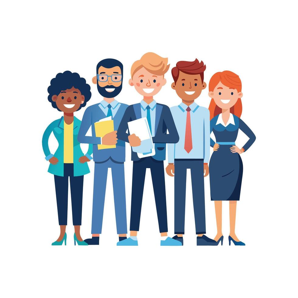 Team Member Holding Briefcase in Diverse Team vector