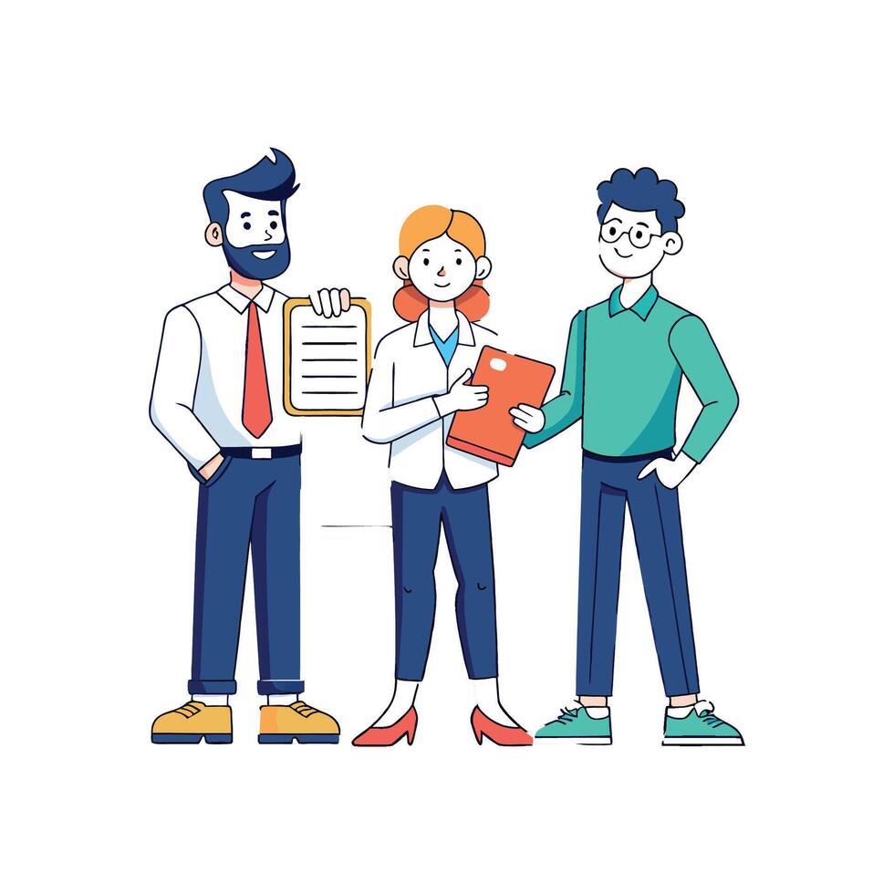 Team Member Holding Document with Team in Support vector