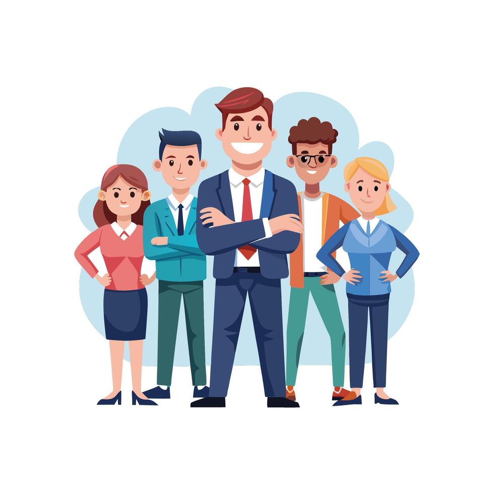 Successful Business Team Standing Alongside Their Leader vector