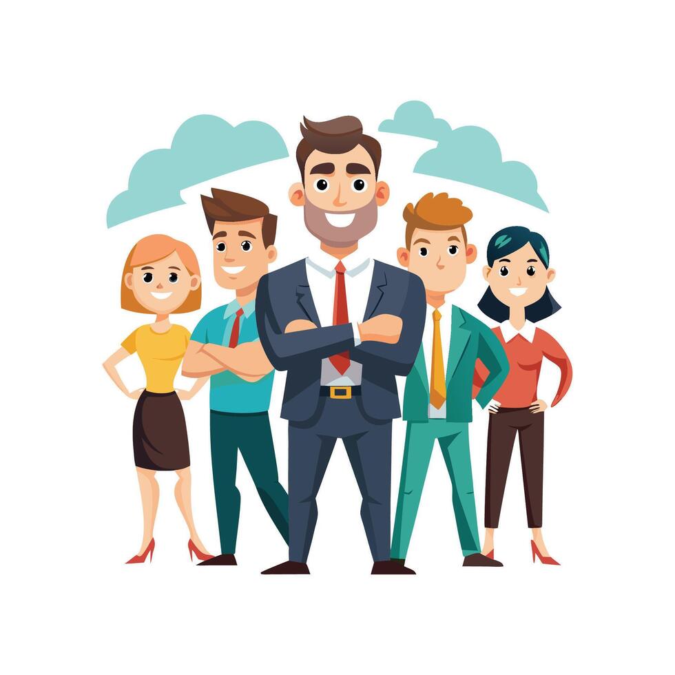 Expert Team Standing with Their Respected Leader vector