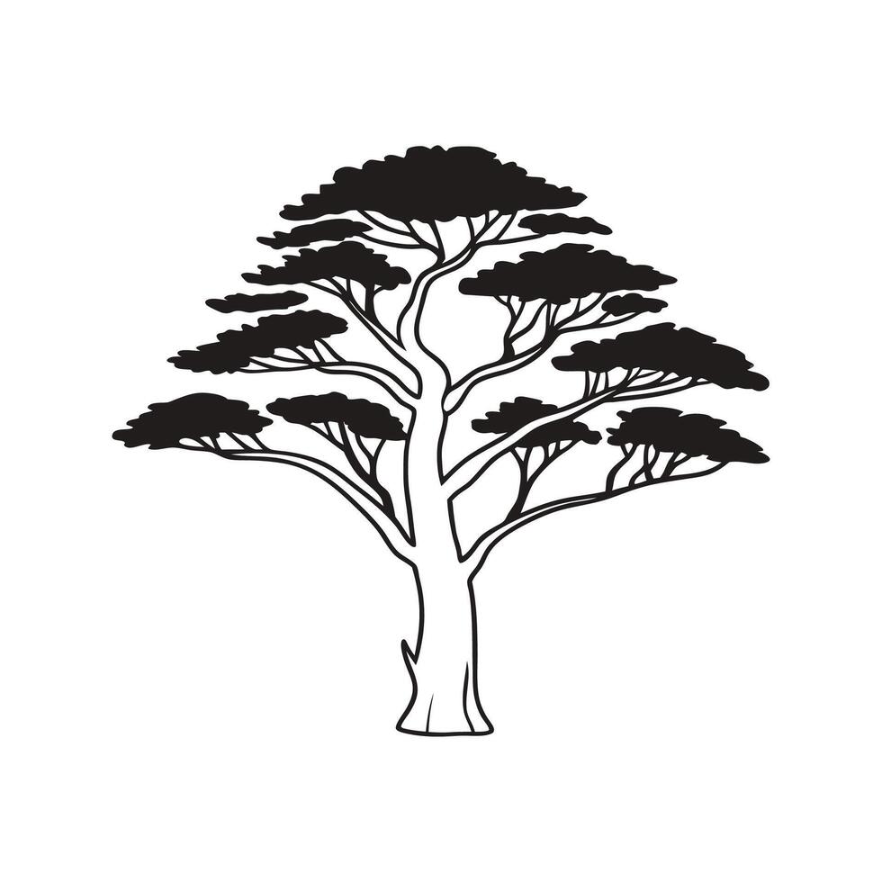 Elegant Eastern Raved Cedar Tree Design Outline vector