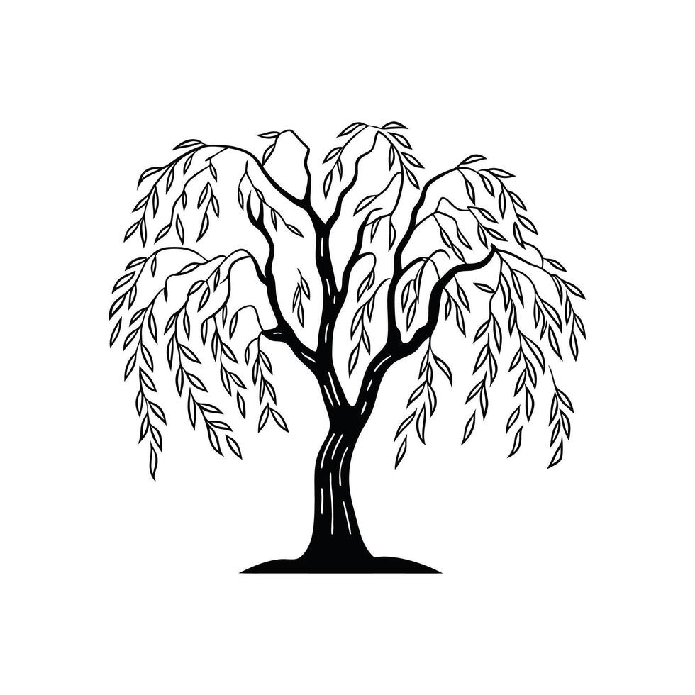 Artistic Outline of Golden Willow Tree vector