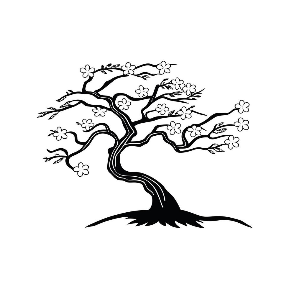 Elegant Japanese Cherry Tree Design Outline vector