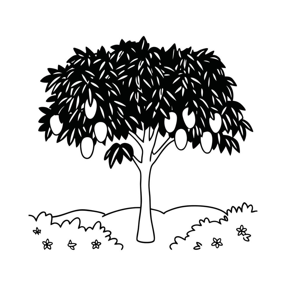 Stylized Mango Tree Bold Outline Art vector