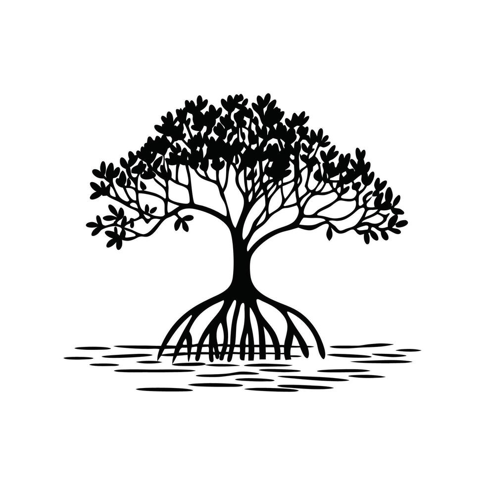 Unique Mangrove Tree Bold Outline vector
