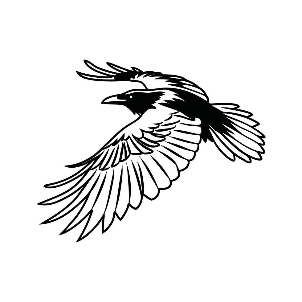 Crow in Flight Bold Outline Art vector