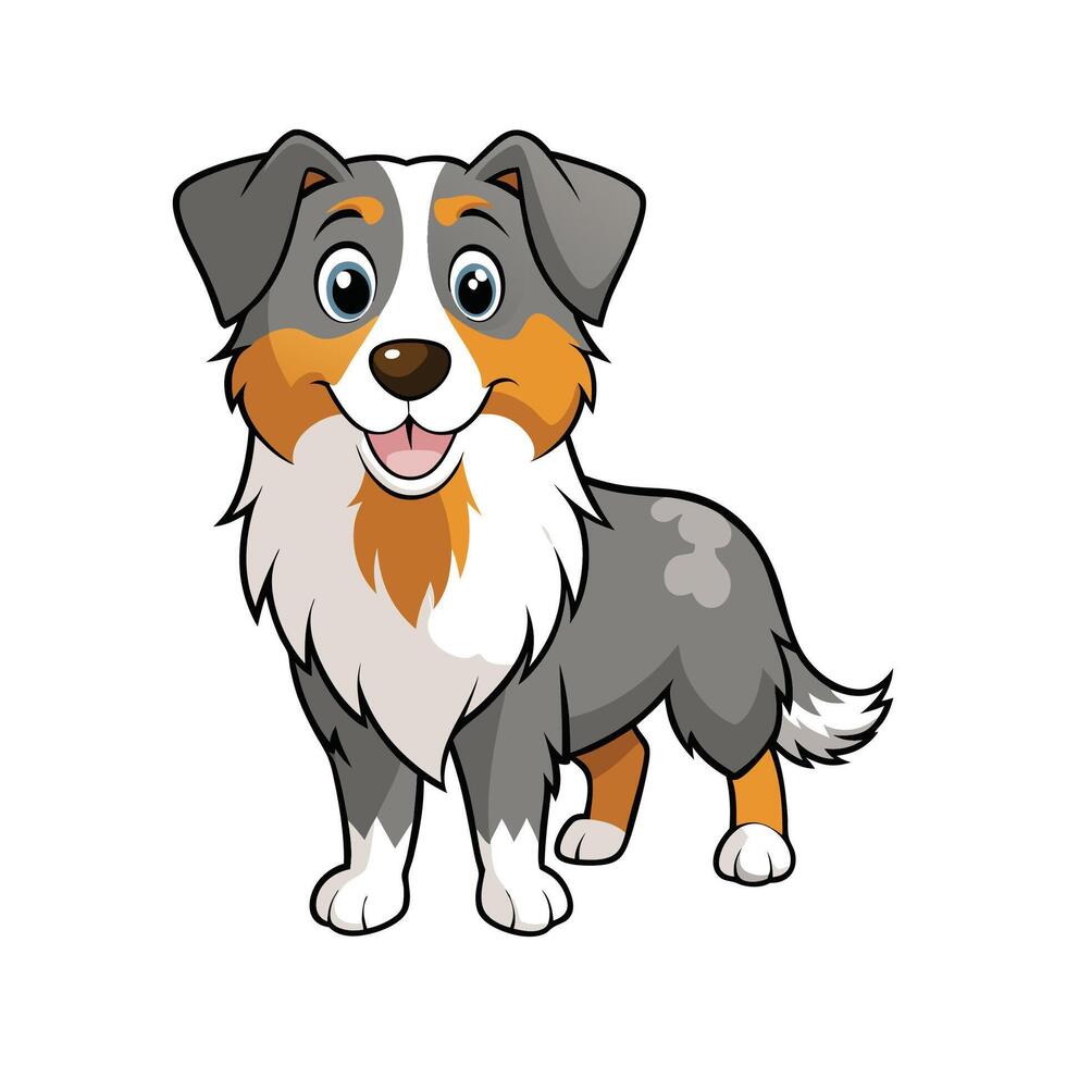 Stylish Australian Shepherd Illustration for Designers. Cartoon Art Animal Illustration vector