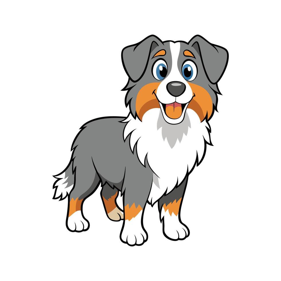 Charming Australian Shepherd Art for Projects. Cartoon Art Animal Illustration vector