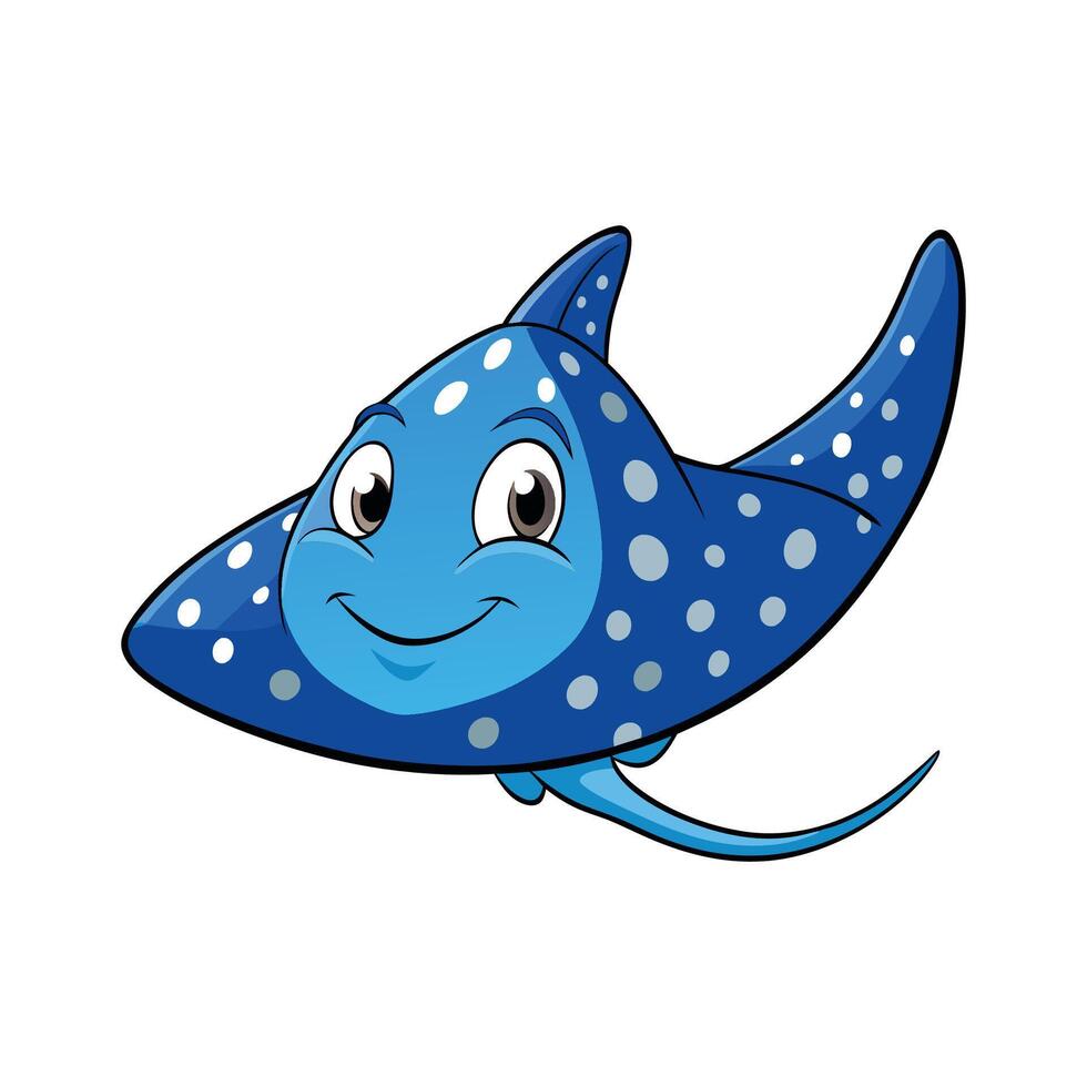 Unique Blue Spotted Stingray Art for Projects. Cartoon Art Animal Illustration vector