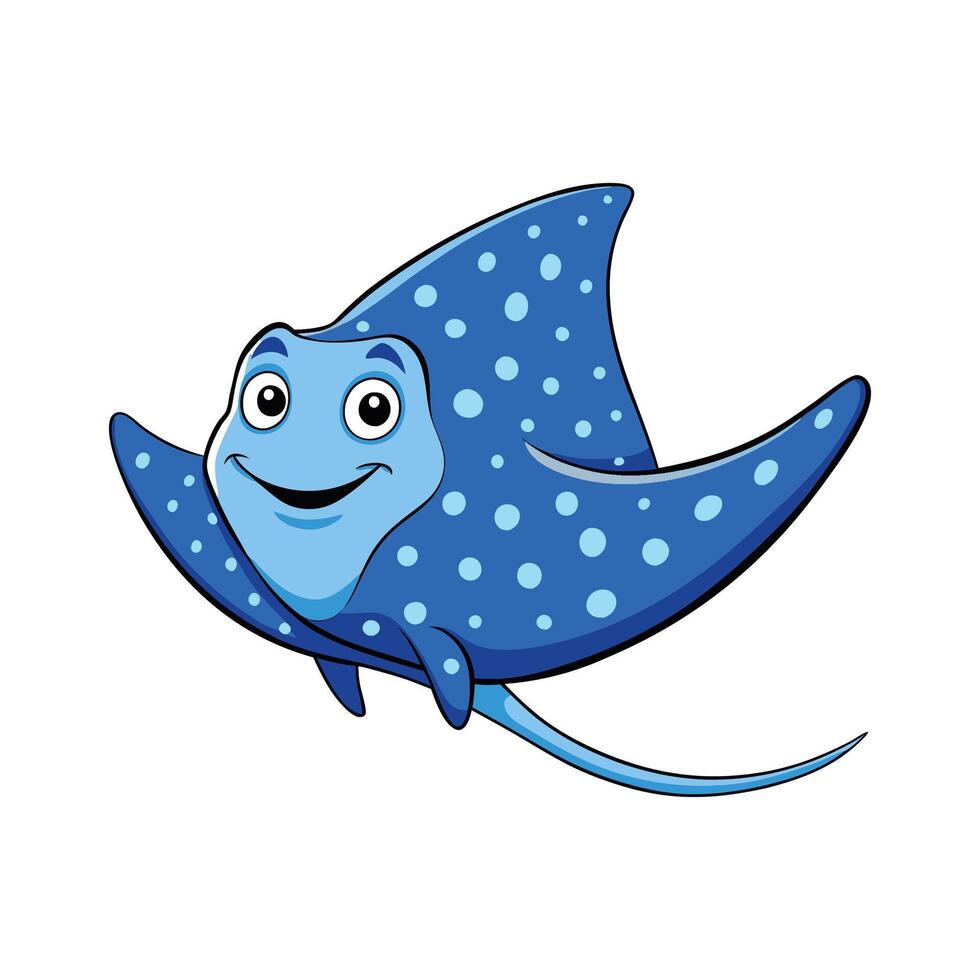 Stylish Blue Spotted Stingray Art. Cartoon Art Animal Illustration vector