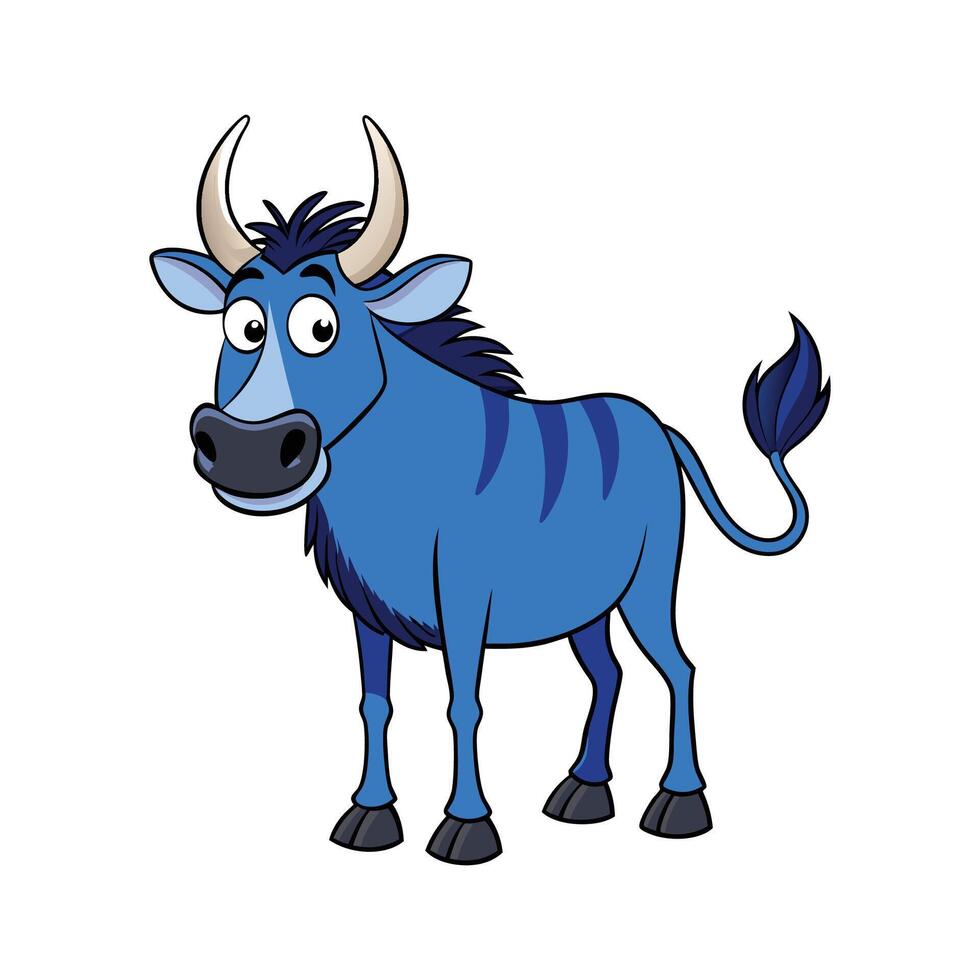 Stylish Blue Wildebeest Art for Projects. Cartoon Art Animal Illustration vector