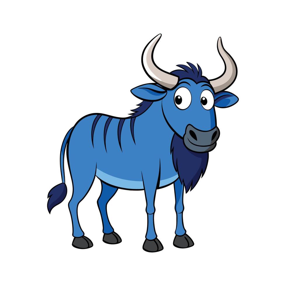 Charming Blue Wildebeest Design. Cartoon Art Animal Illustration vector