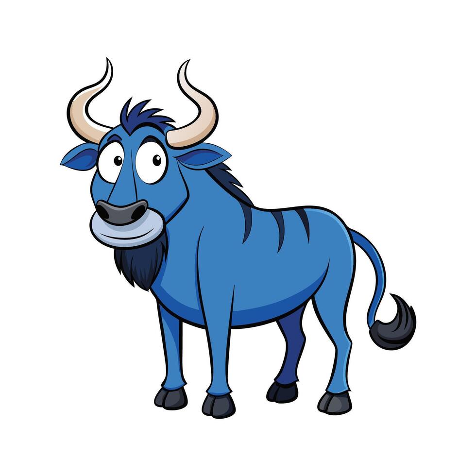 Creative Blue Wildebeest Illustration. Cartoon Art Animal Illustration vector