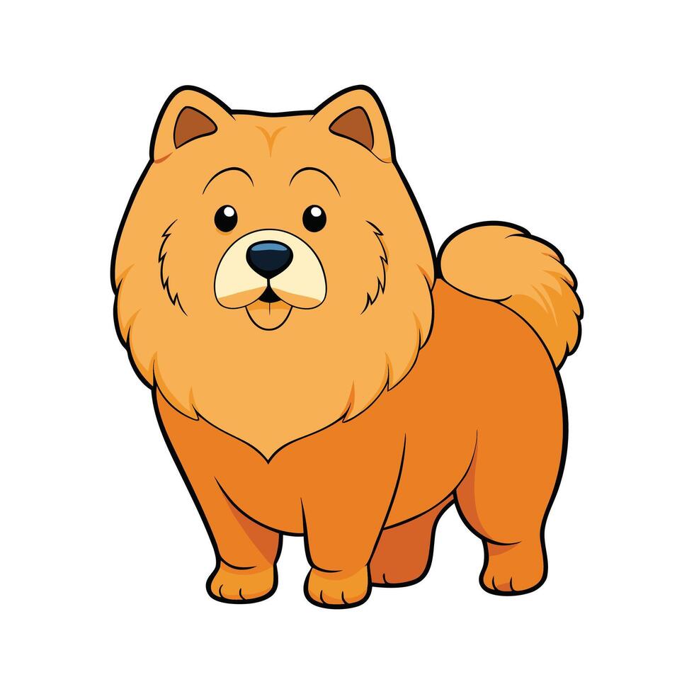 Calm Chow Chow in Serene Landscape. Cartoon Art Animal Illustration vector
