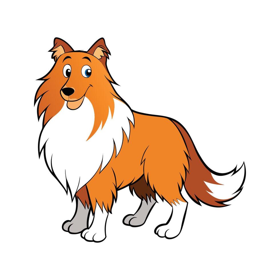 Graceful Collie in Elegant Pose. Cartoon Art Animal Illustration vector