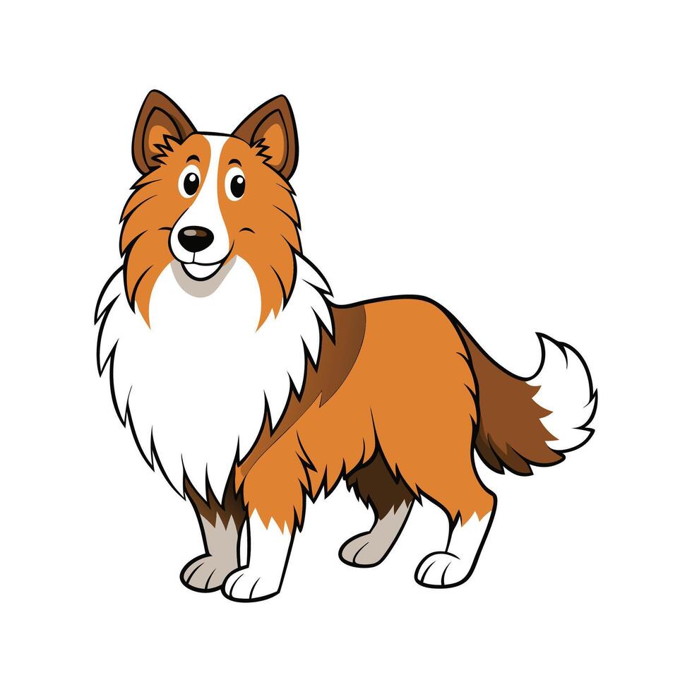 Collie Running Through Meadow. Cartoon Art Animal Illustration vector