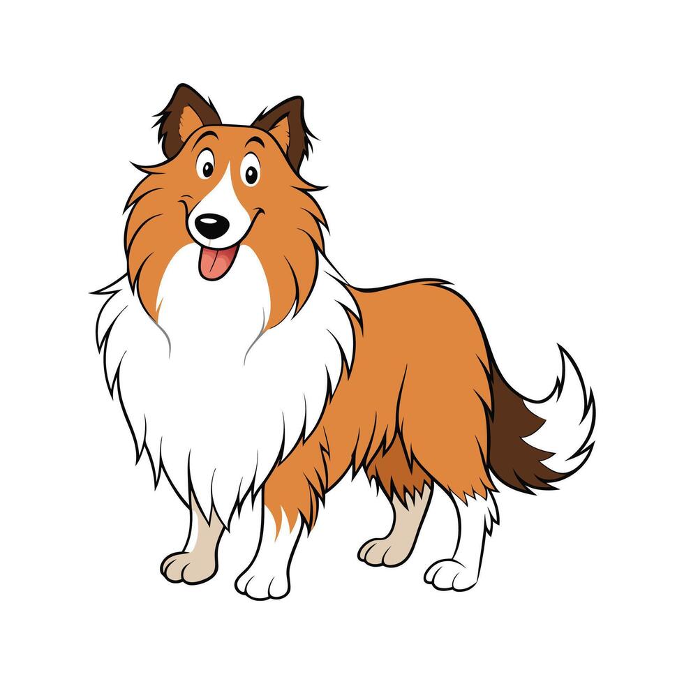 Charming Collie with Family Friend. Cartoon Art Animal Illustration vector