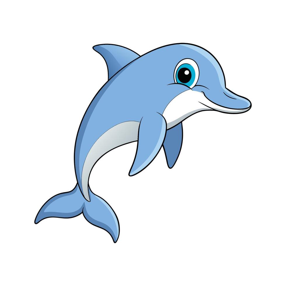 Dolphin Swimming Gracefully in Ocean. Cartoon Art Animal Illustration vector