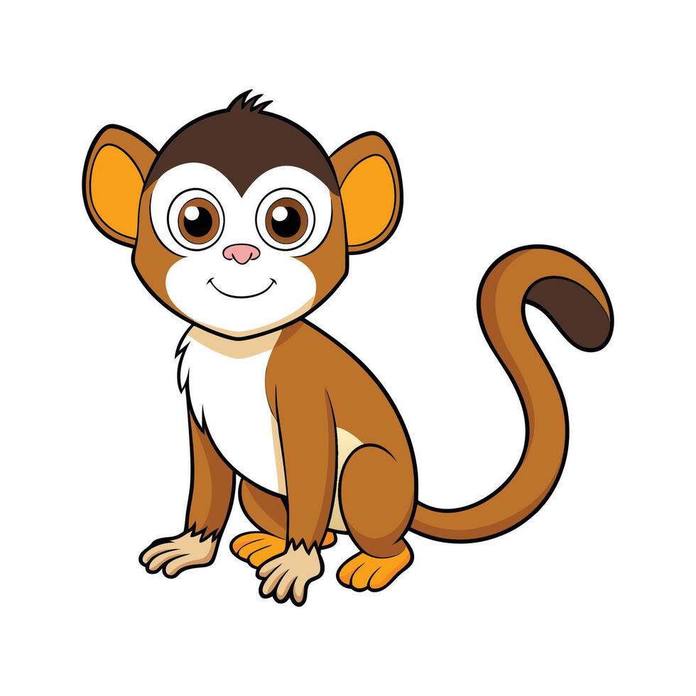 Energetic Common Squirrel Monkey Playtime. Cartoon Art Animal Illustration vector