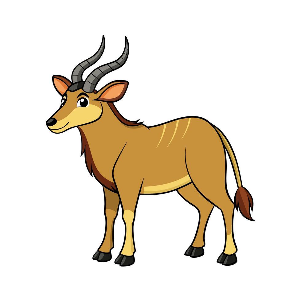 Dynamic Eland in Beautiful Landscape. Cartoon Art Animal Illustration vector