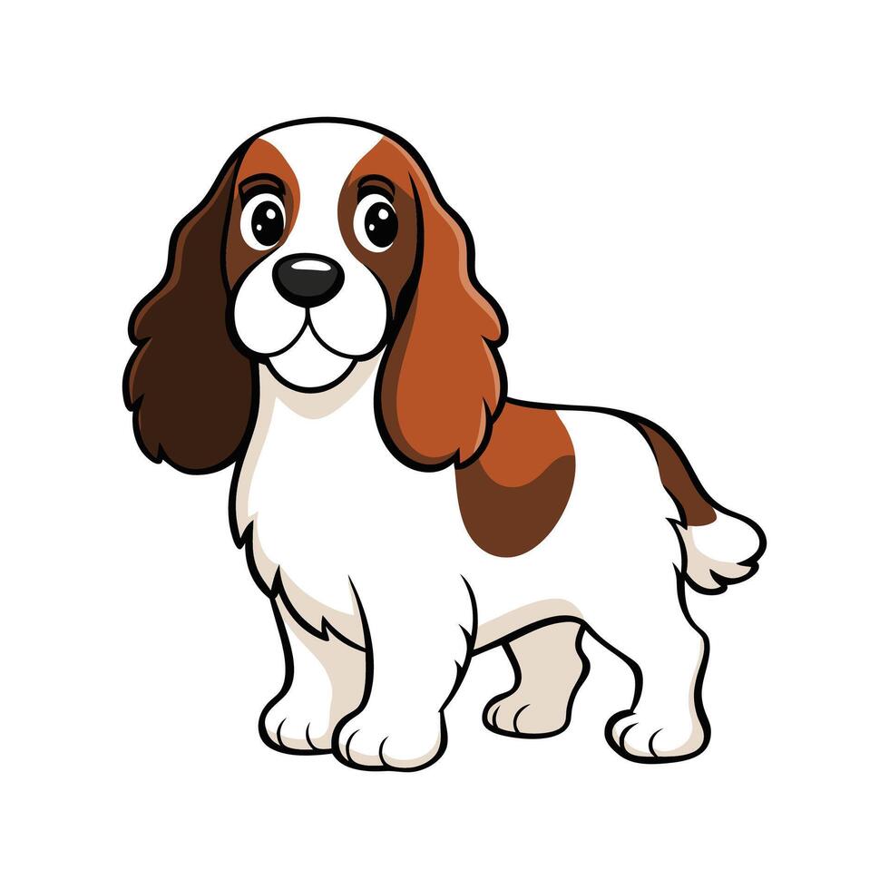 Charming English Springer Spaniel in Action. Cartoon Art Animal Illustration vector