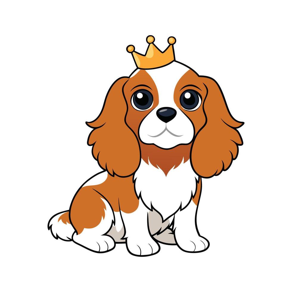 Charming King Charles Spaniel in Natural Setting. Cartoon Art Animal Illustration vector