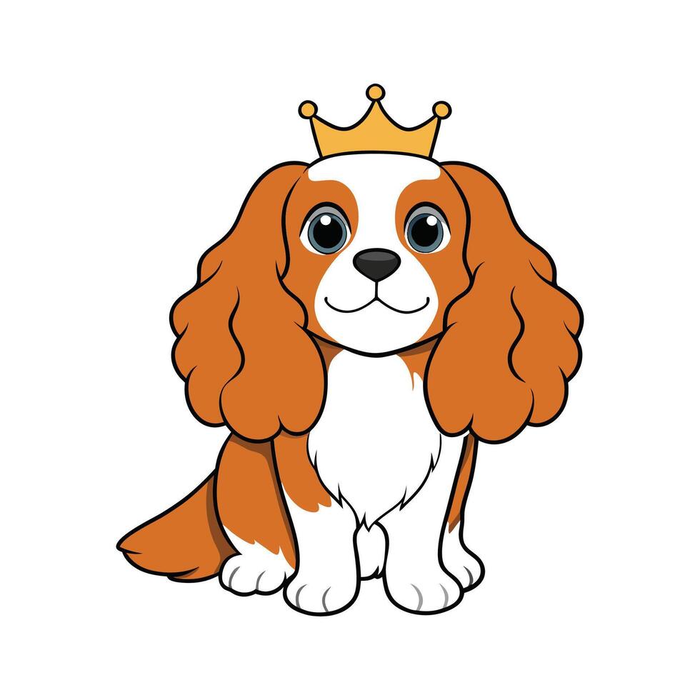 Majestic King Charles Spaniel in Scenic Landscape. Cartoon Art Animal Illustration vector