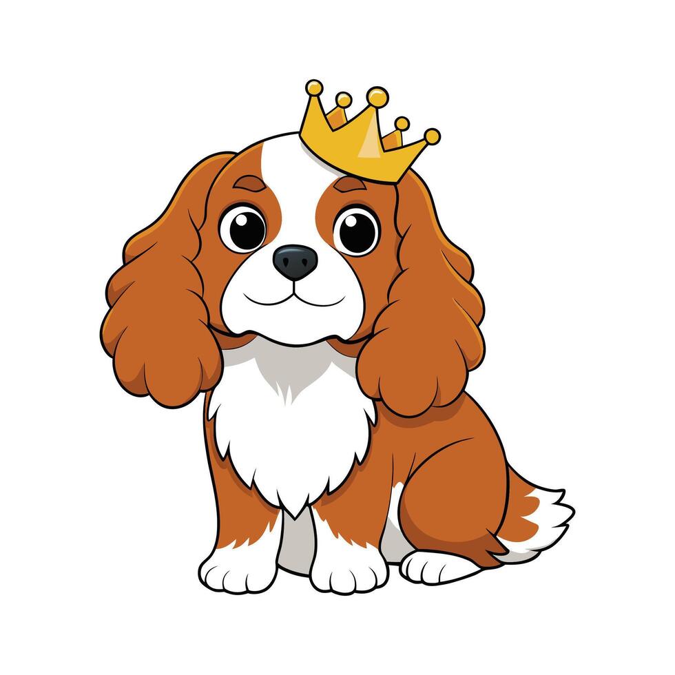 Dynamic King Charles Spaniel at Play. Cartoon Art Animal Illustration vector