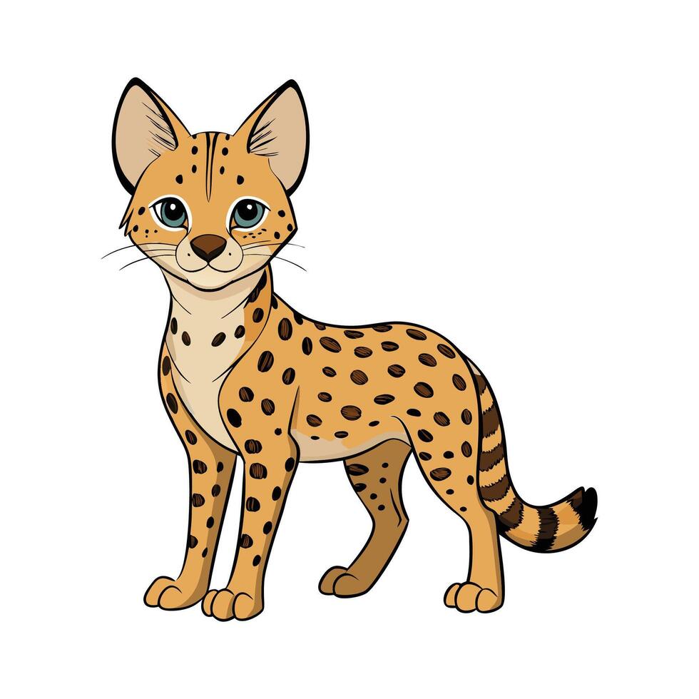Unique Serval for Wildlife Art. Cartoon Art Animal Illustration vector
