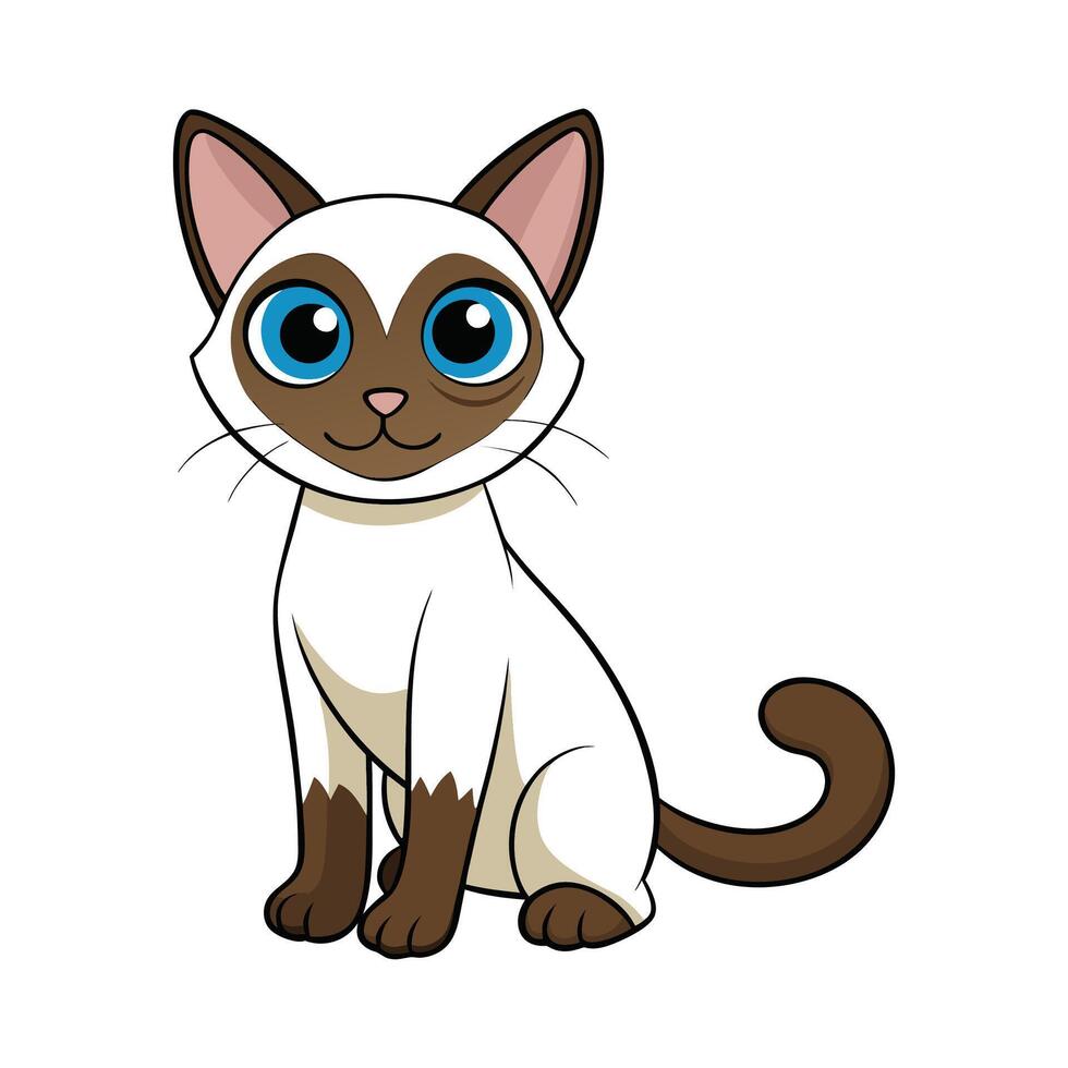 Engaging Siamese Cat Illustration for Creative Projects. Cartoon Art Animal Illustration vector