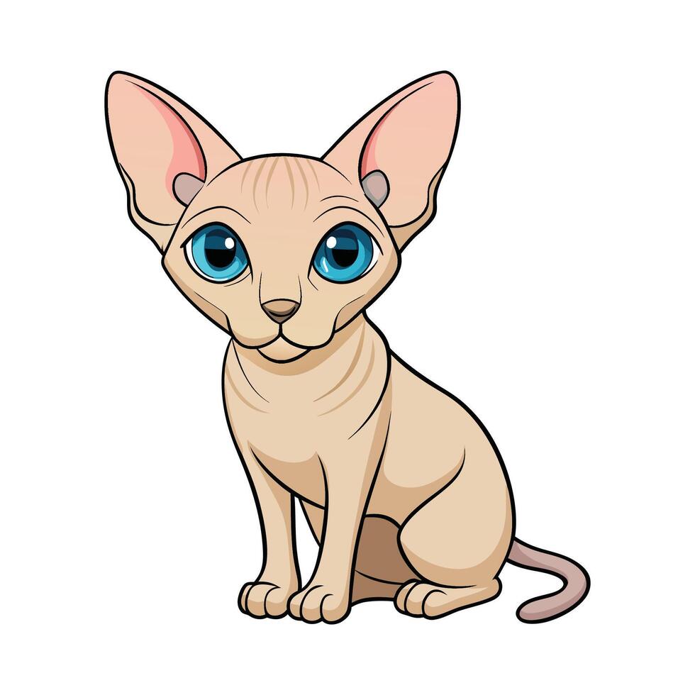 Engaging Sphynx Cat Illustration for Creative Projects. Cartoon Art Animal Illustration vector