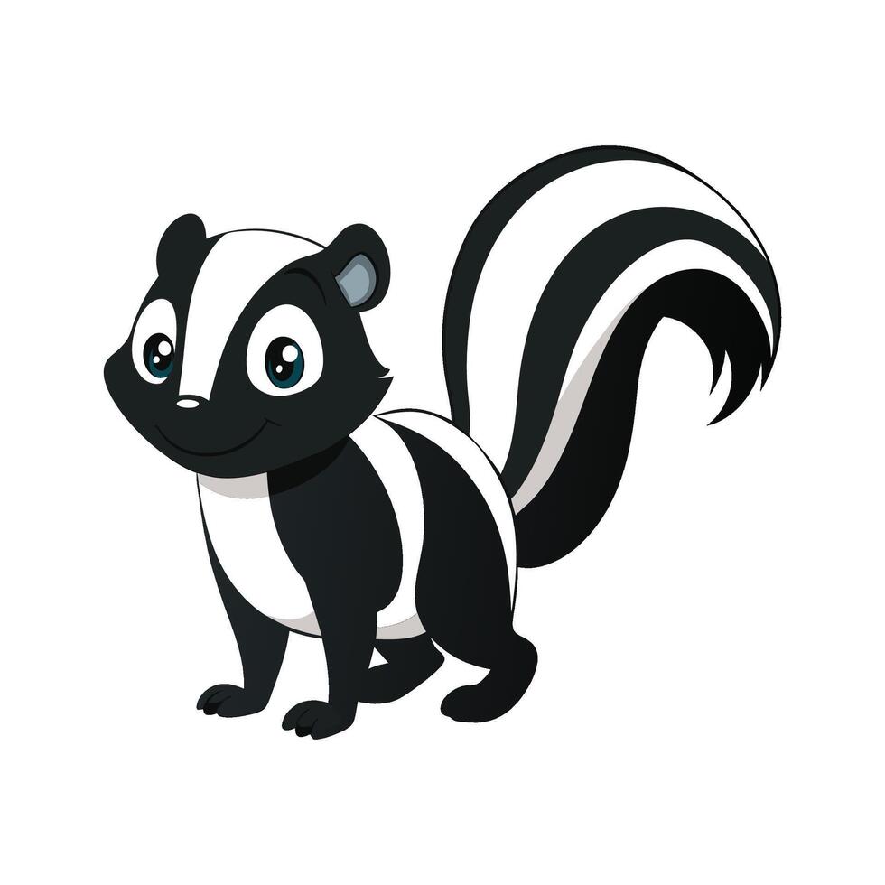Creative Striped Skunk for Wildlife Projects. Cartoon Art Animal Illustration vector