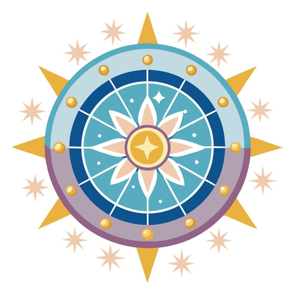 Astrology Zodiac Wheel with Stars and Planets Icon vector