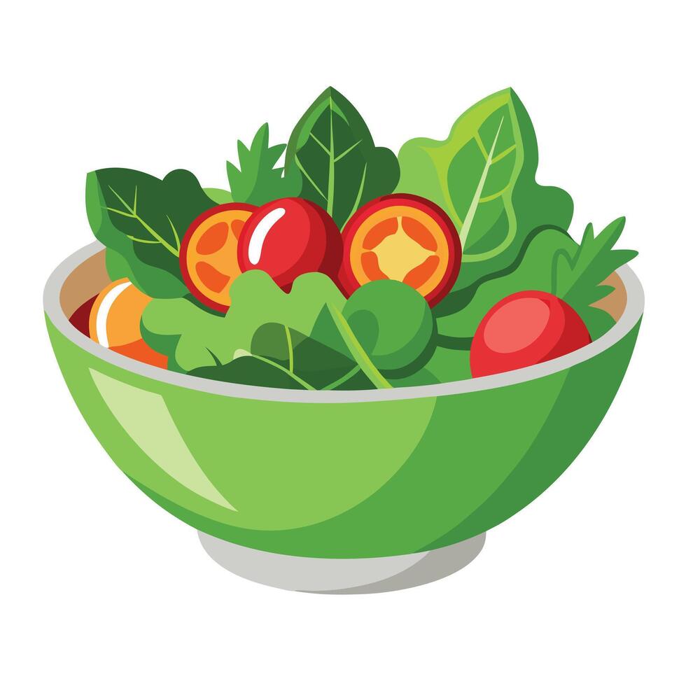 Bowl of Fresh Salad Icon with Healthy and Tasty Ingredients vector