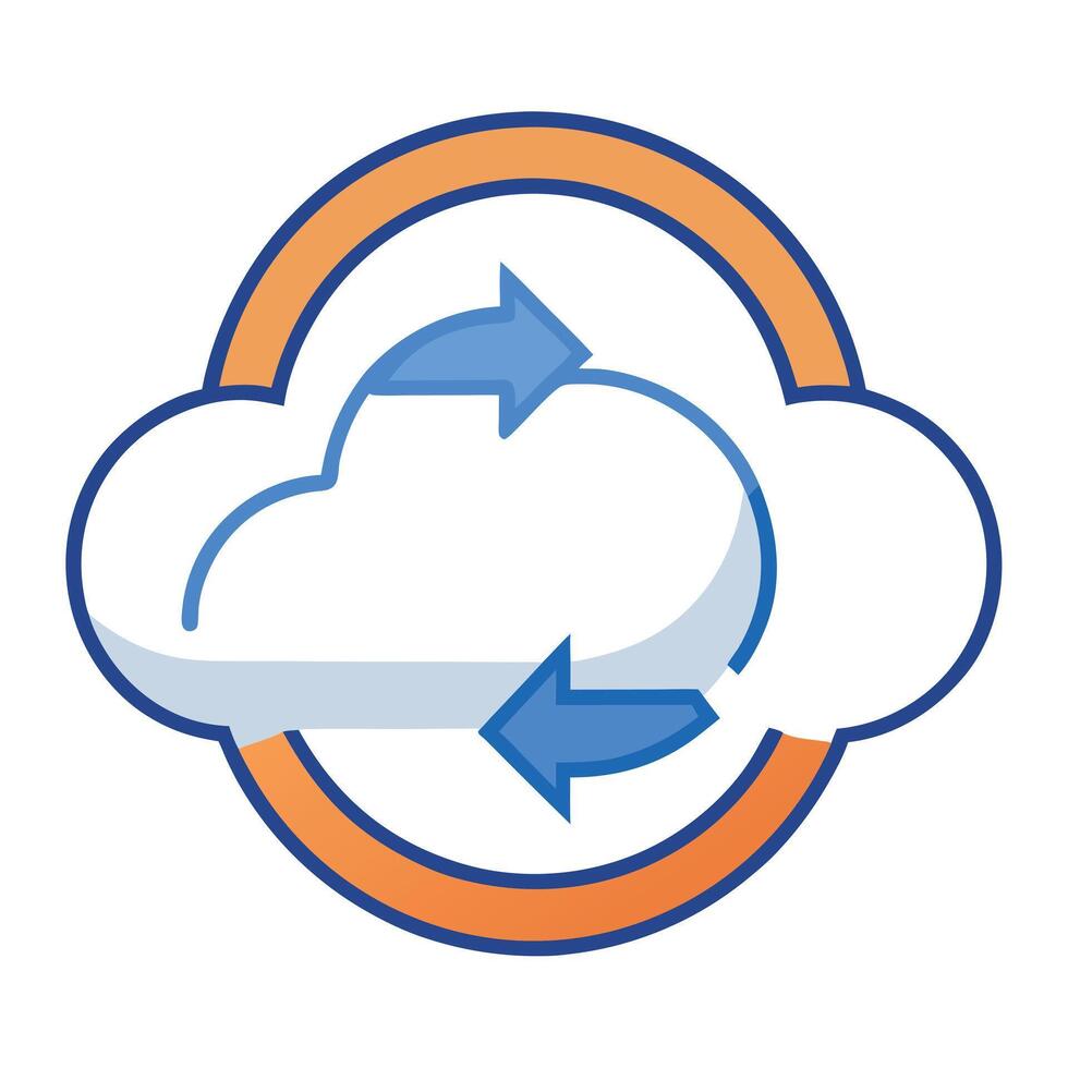 Cloud Icon with Two Rotating Arrows and Data Synchronization Concept vector