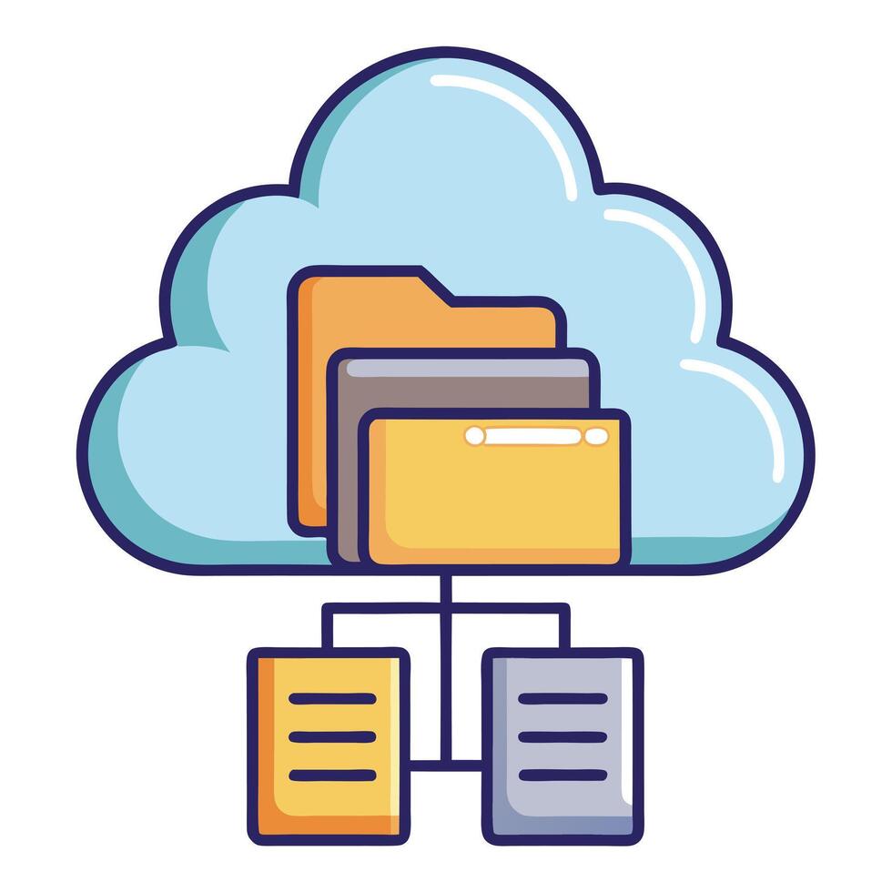 Cloud Icon with Multiple Files and Folders and Data Organization Concept vector