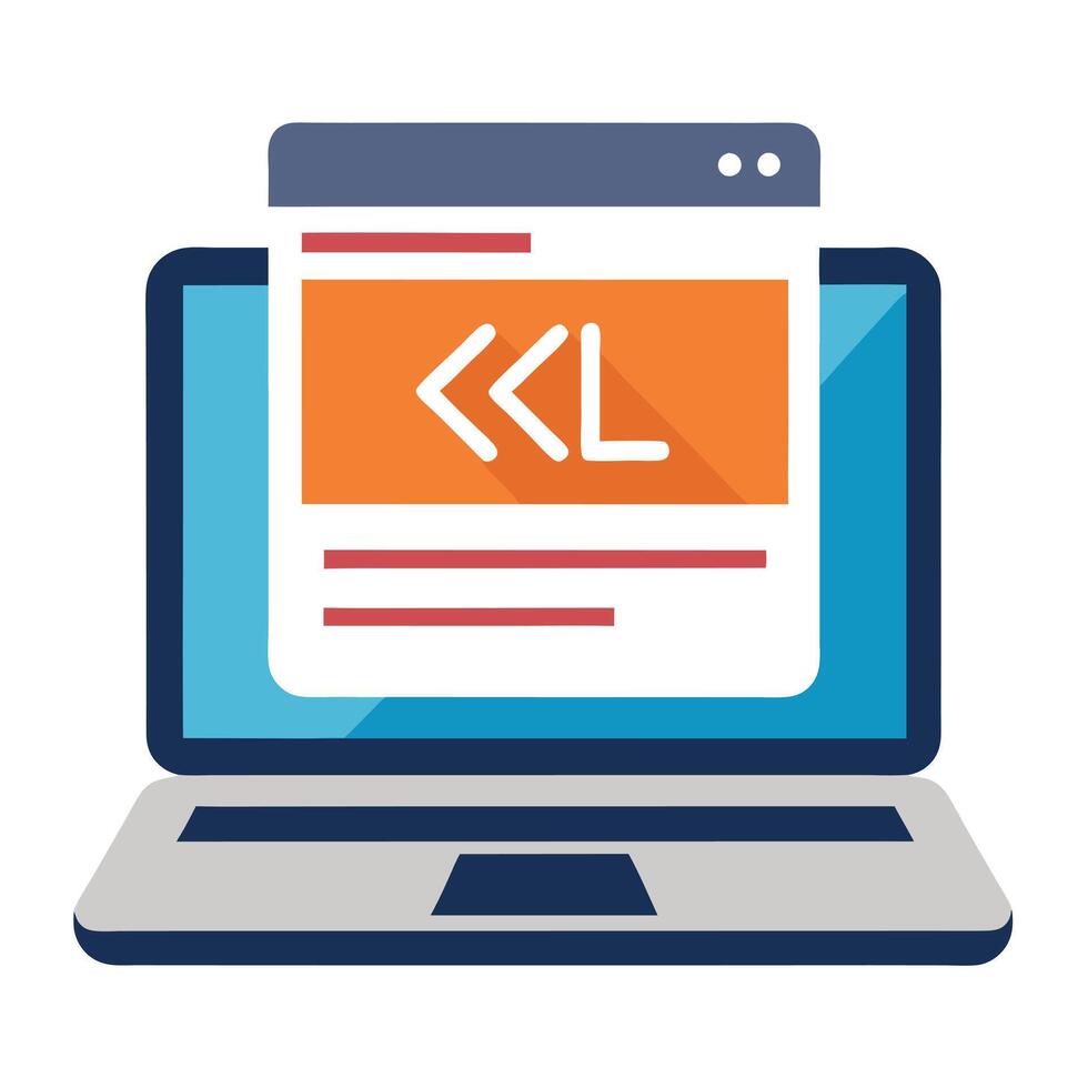 ordenador portátil icono con html y css código visible y web desarrollo concepto vector