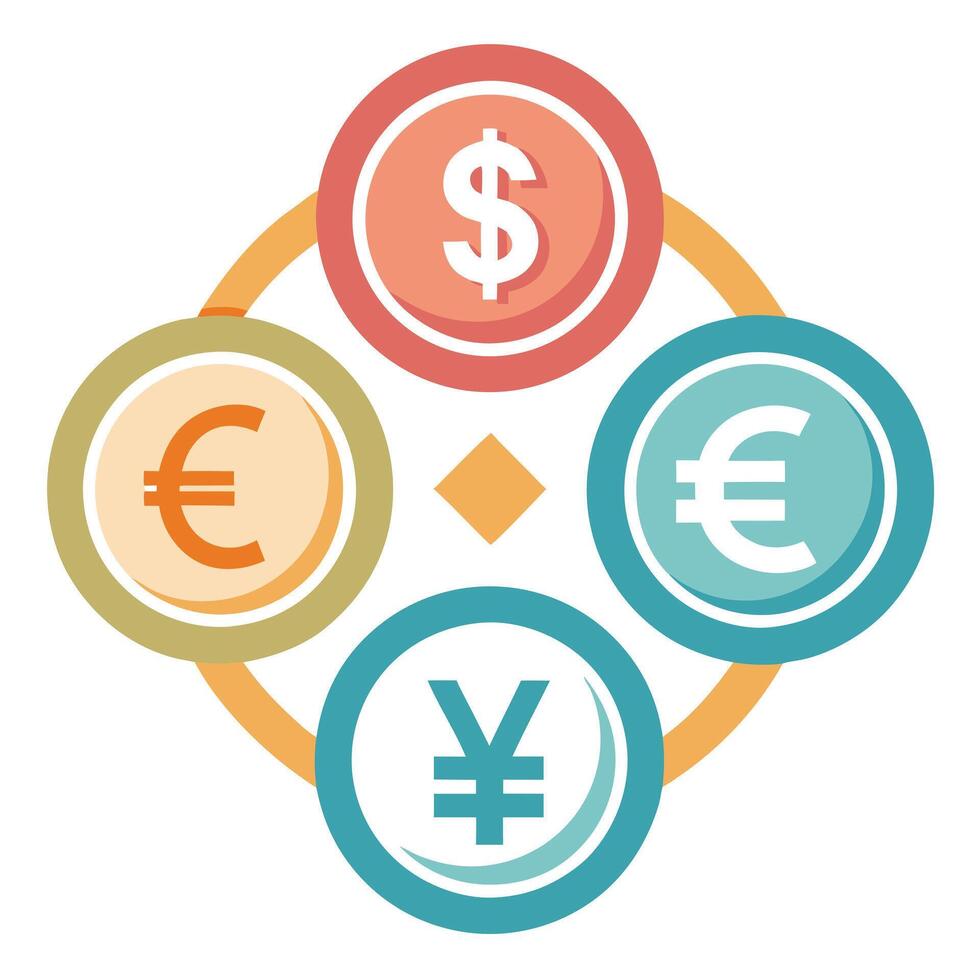 Icon Featuring Multiple Currency Symbols and Finance Concept vector