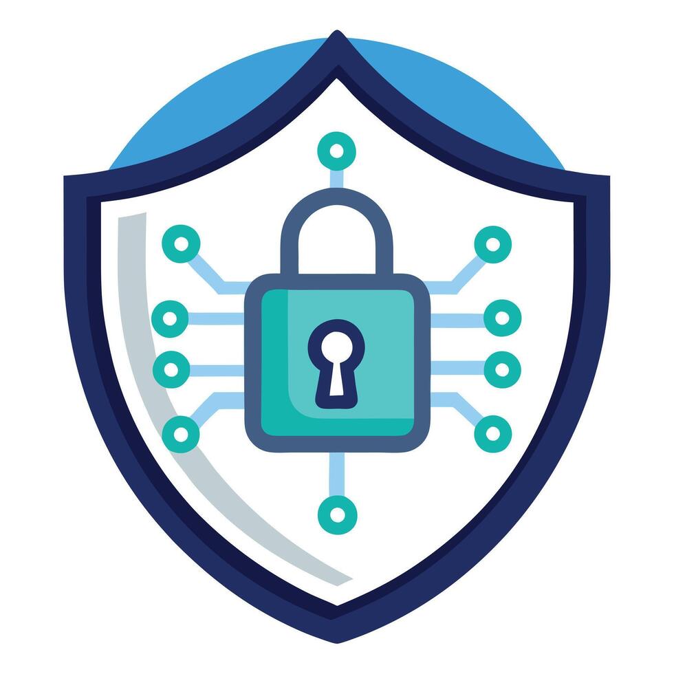 Shield Icon with a Digital Lock and Cybersecurity Concept vector