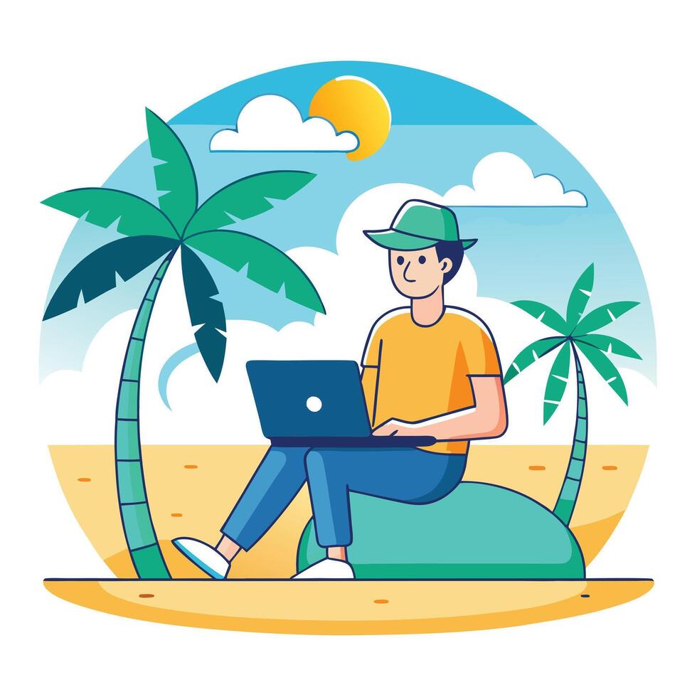 Person Working on a Laptop Digital Nomad Concept vector