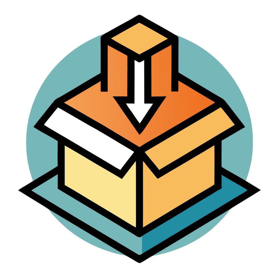 Downward Arrow Icon with a Box and Download Concept vector