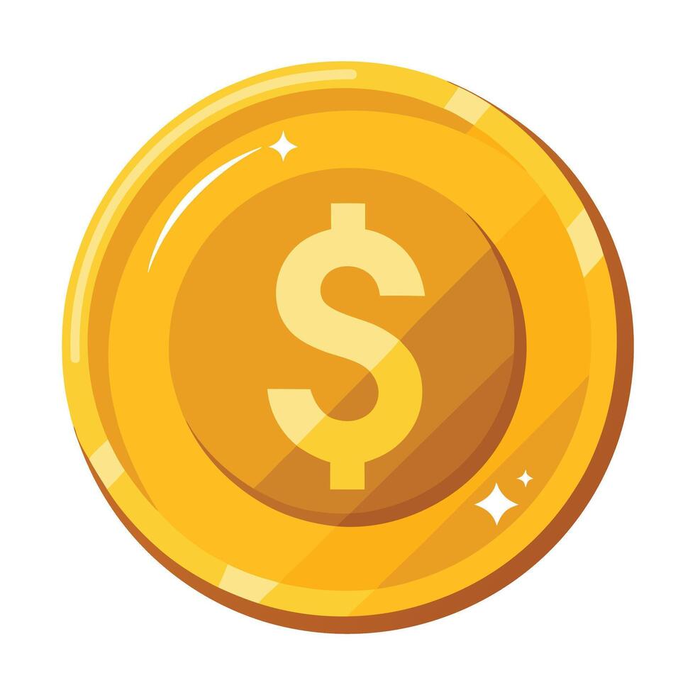 Shiny Dollar Coin Icon Isolated on a White Background and Dollar Coin Concept vector