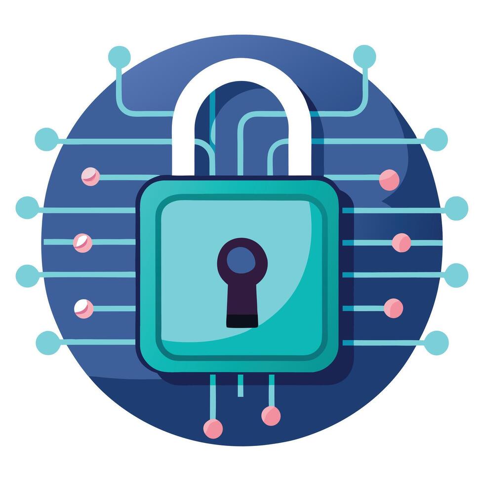Lock Icon with a Keyhole on a Digital Screen and Encryption Concept vector