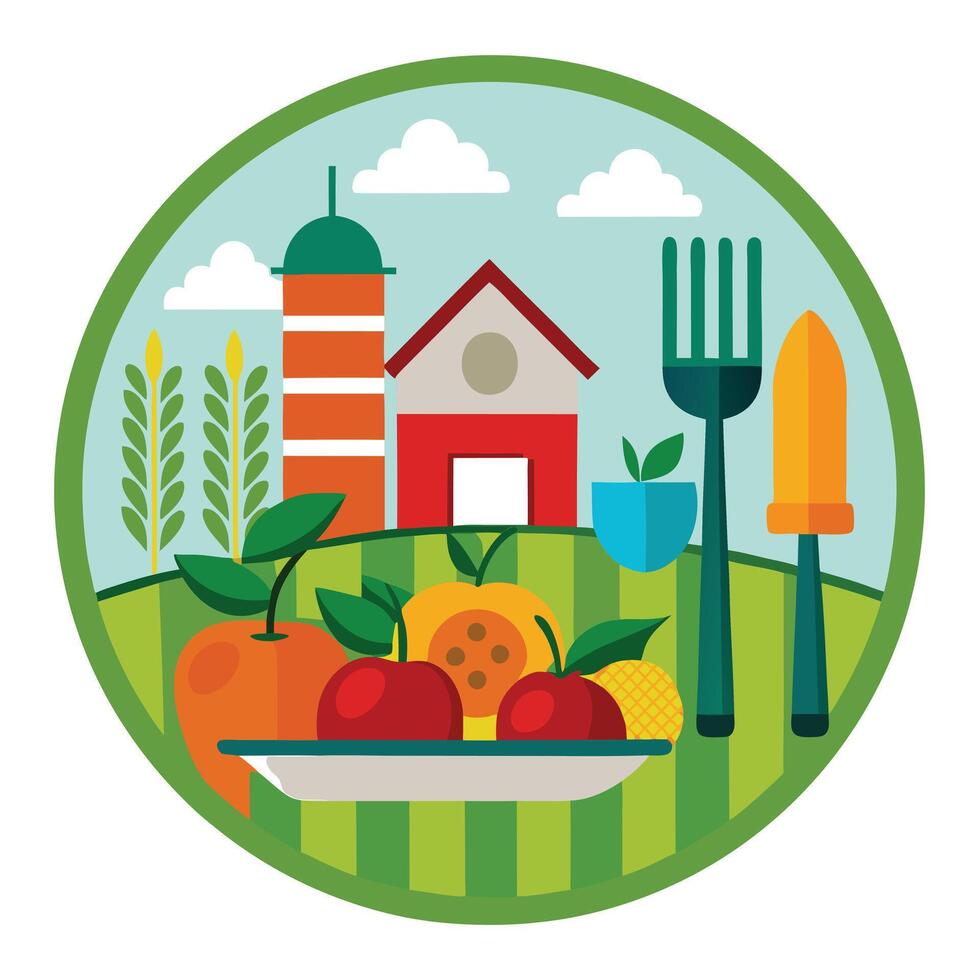 Plate Icon with Fresh Produce and Farm-to-Table Concept vector