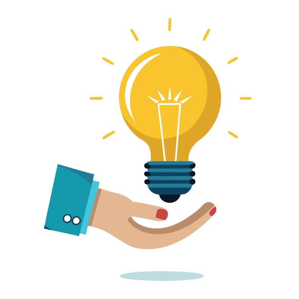 Glowing Light Bulb Icon with a Hand and Energy Saver Concept vector