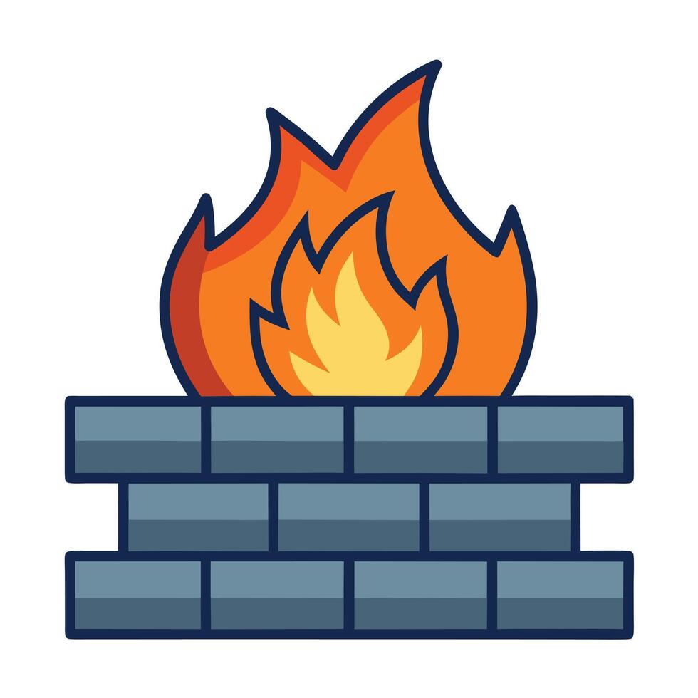 Wall Icon with a Flame and Firewall Concept vector