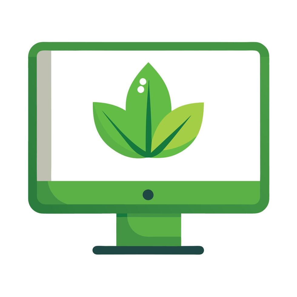 Computer Icon with a Green Leaf and Green Technology Concept vector